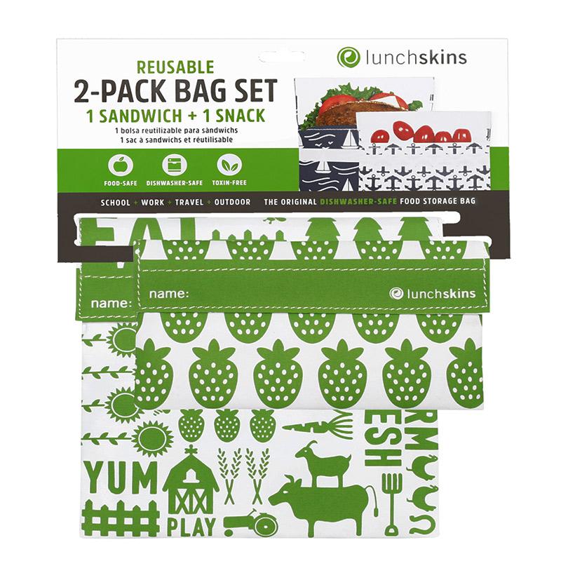 Lunchskins Reusable Zippered Sandwich Bag + Snack Bag 2-Pack Bundle Charcoal Circles